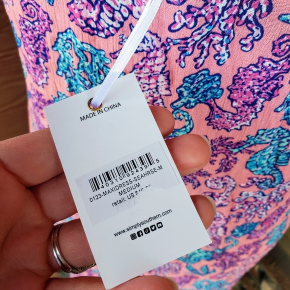 NWT Simply Southern Seahorse Pattern Maxi Dress Size Medium Pink Blue - Picture 5 of 15